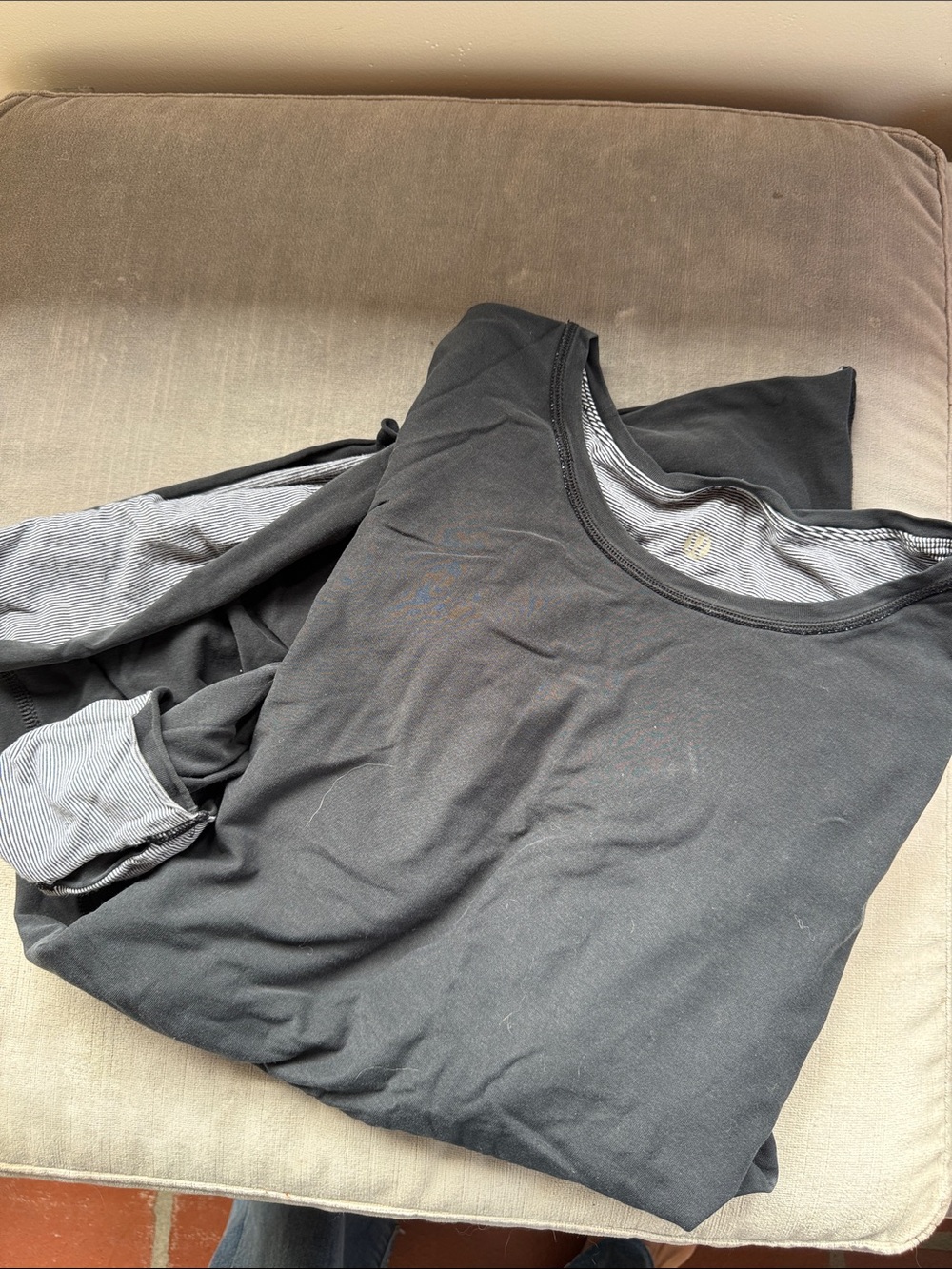 lululemon athletica Black Long-Sleeve Layered Tee with Gray Stripe Detail